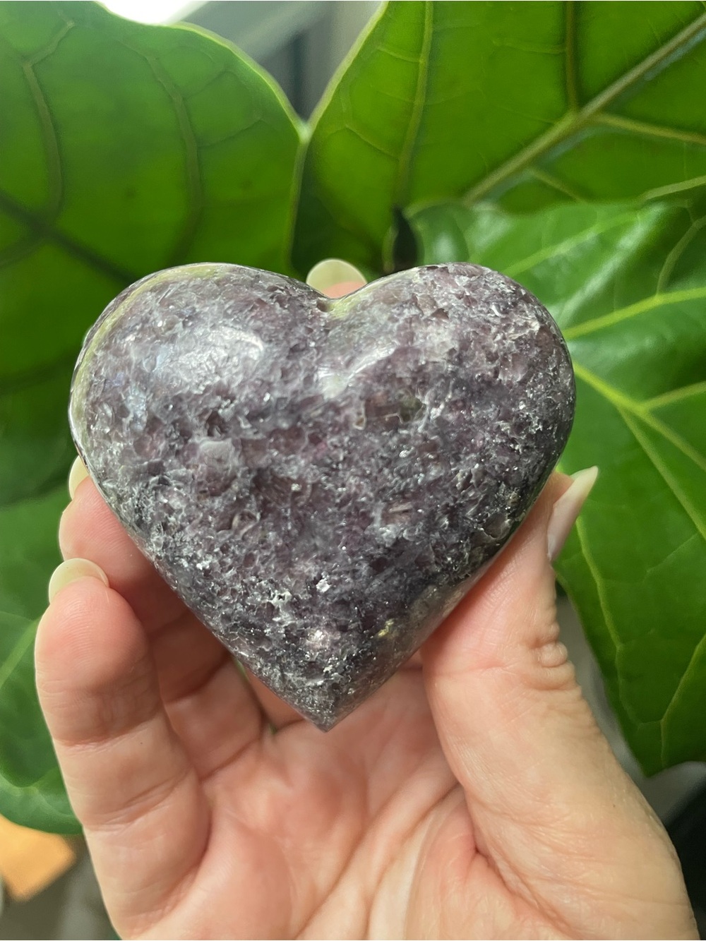 Lepidolite polished carved crystal heart